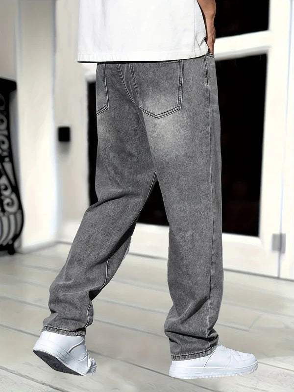 Men's Classic Straight Fit Washed Denim Jeans-The Yellow Prime