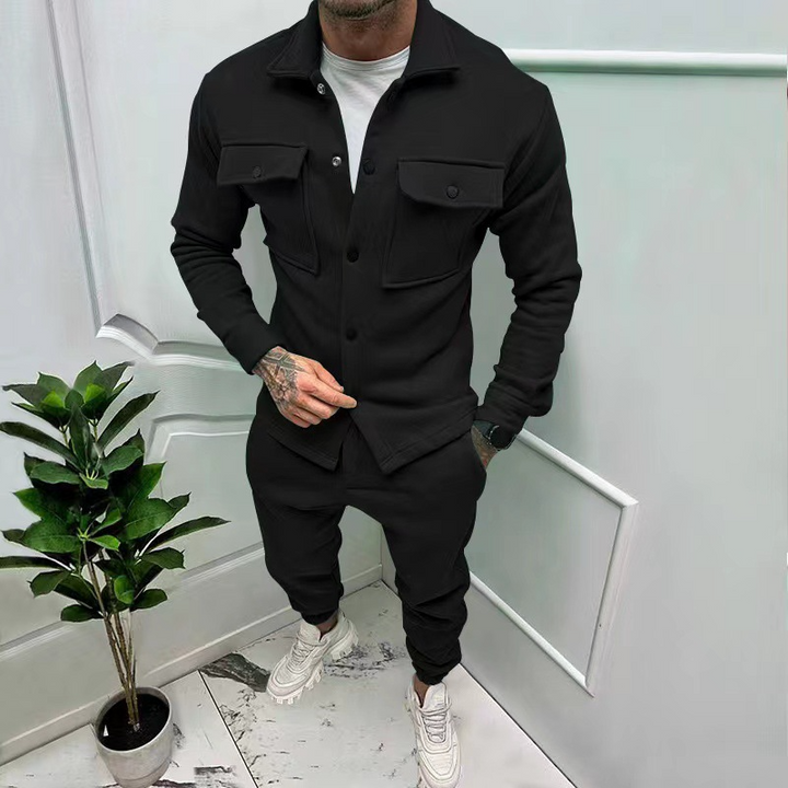Men's Comfortable Cotton Set – Casual Jacket with Pockets & Classic Pants-The Yellow Prime