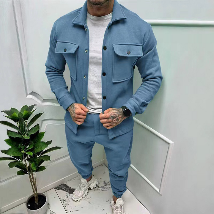 Men's Comfortable Cotton Set – Casual Jacket with Pockets & Classic Pants-The Yellow Prime