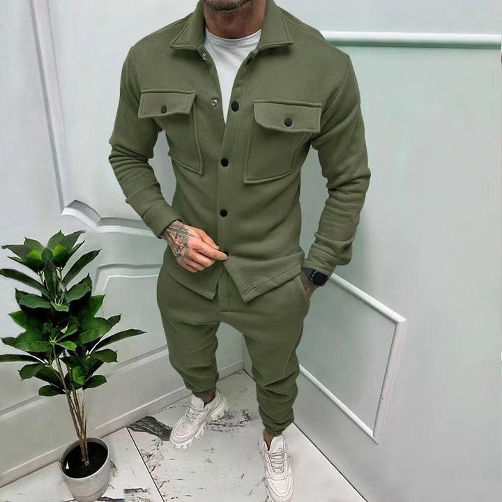 Men's Comfortable Cotton Set – Casual Jacket with Pockets & Classic Pants-The Yellow Prime
