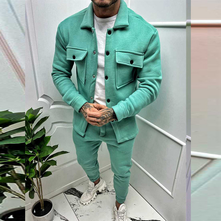 Men's Comfortable Cotton Set – Casual Jacket with Pockets & Classic Pants-The Yellow Prime