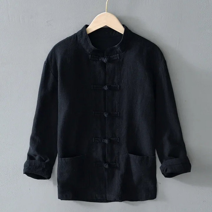 Men's Cotton-Linen Mandarin Collar Shirt-The Yellow Prime
