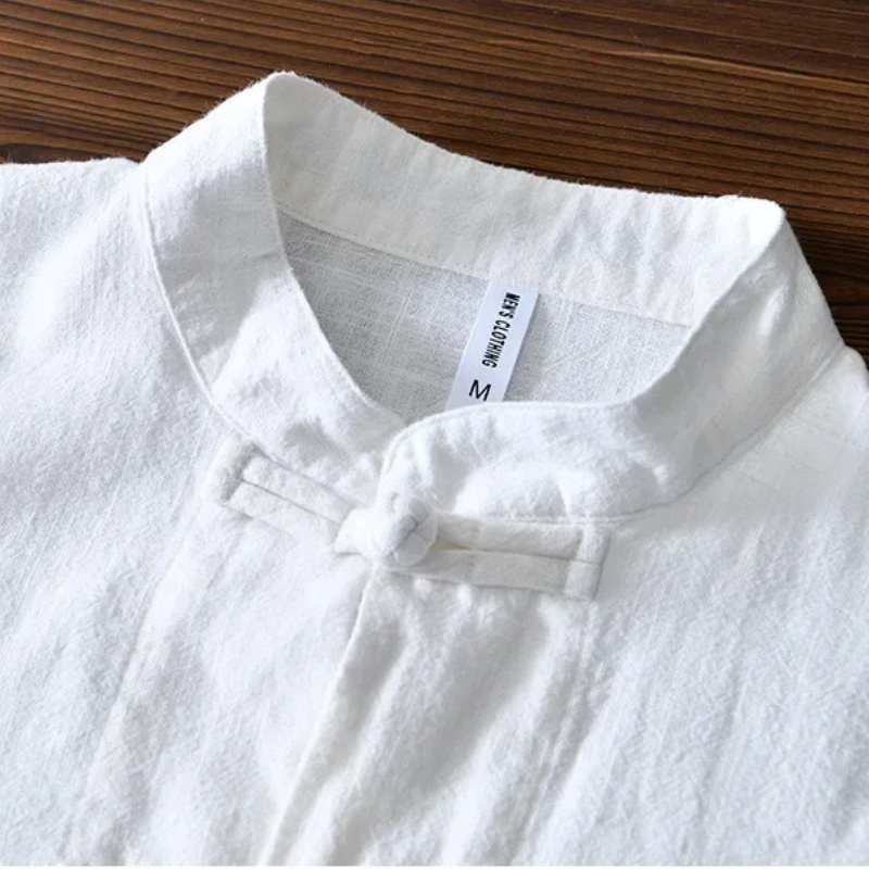 Men's Cotton-Linen Mandarin Collar Shirt-The Yellow Prime