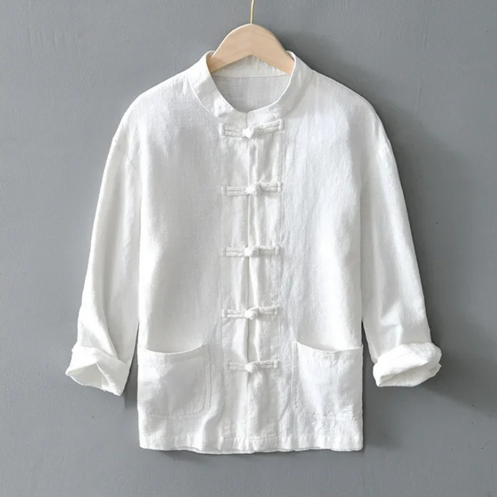 Men's Cotton-Linen Mandarin Collar Shirt-The Yellow Prime