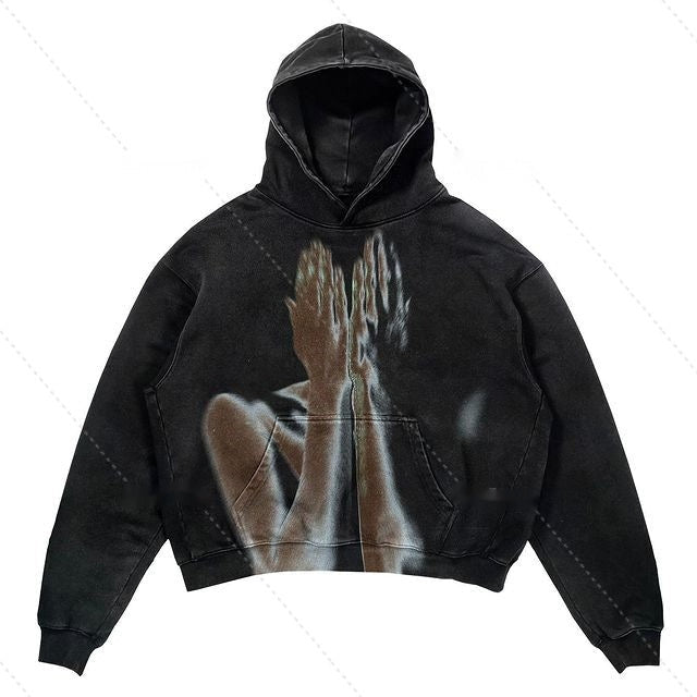 Men's Cropped Pullover Hoodie - Warm Polyester Streetwear-The Yellow Prime