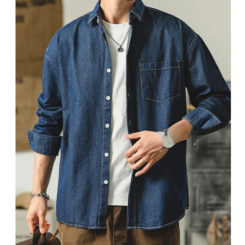 Men's Denim Button-Up Shirt-The Yellow Prime