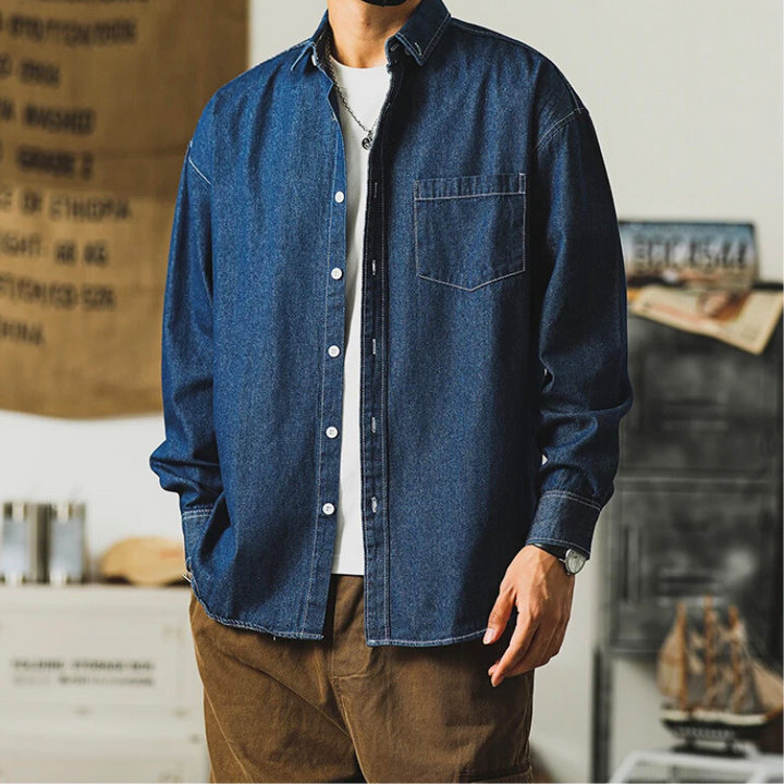 Men's Denim Button-Up Shirt-The Yellow Prime