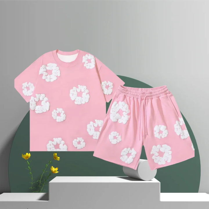 Men's Denim Tears Cotton Flower 3D Printed Shorts Set Pink