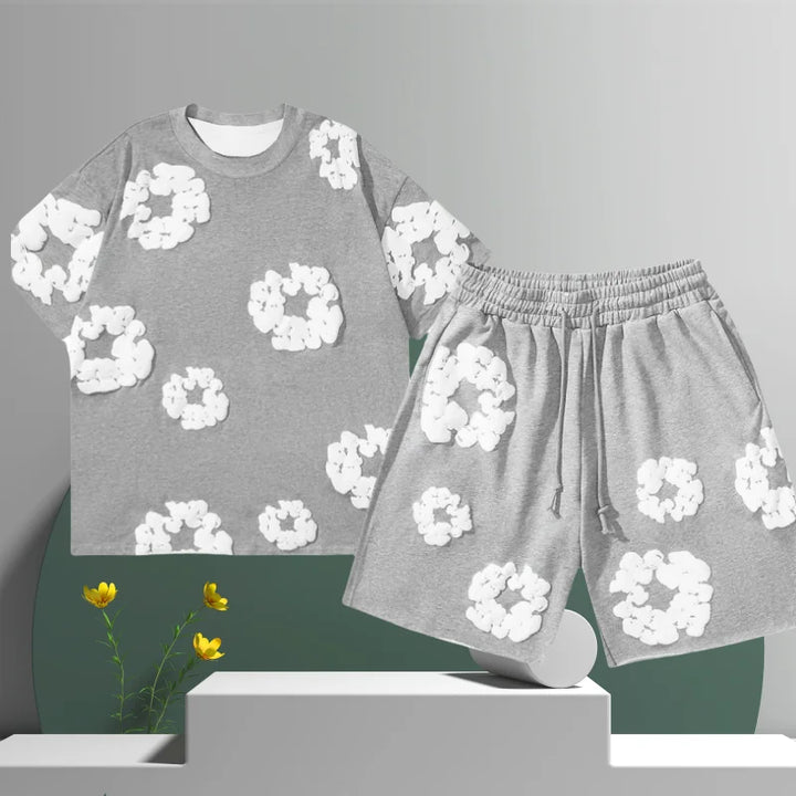Men's Denim Tears Cotton Flower 3D Printed Shorts Set Gray