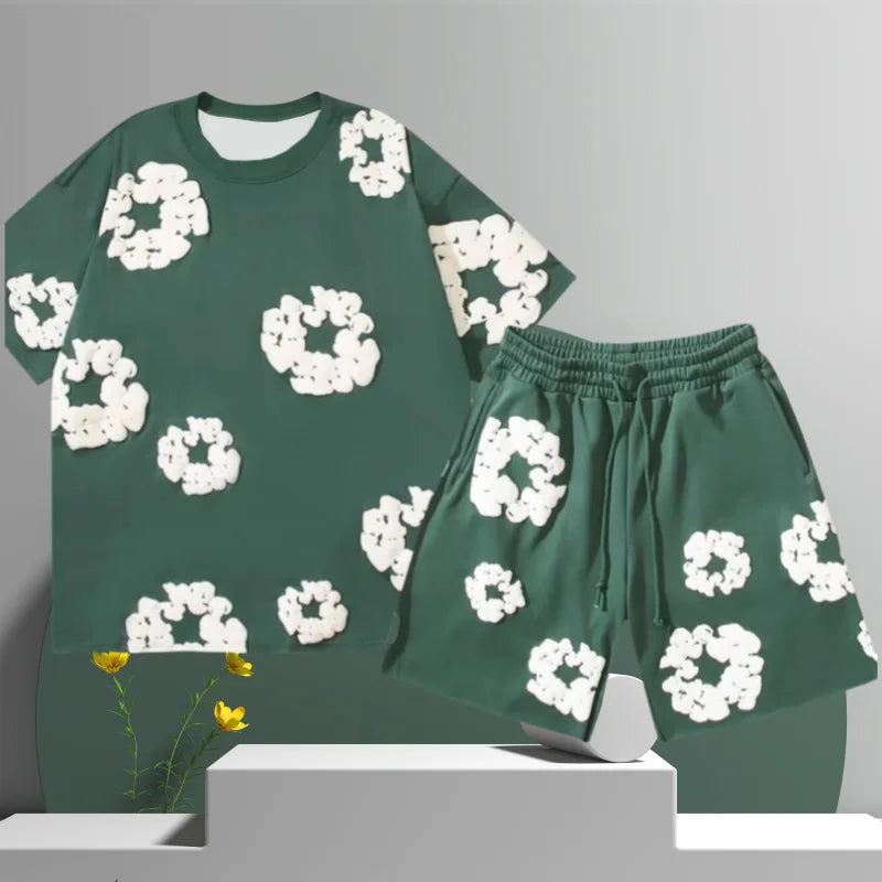 Men's Denim Tears Cotton Flower 3D Printed Shorts Set Green