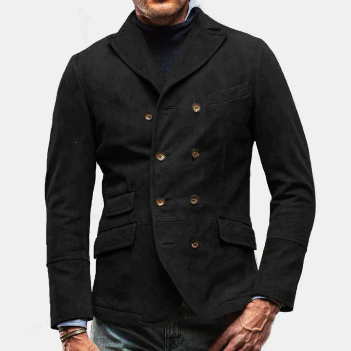 Men's Double-Breasted Blazer Jacket in Structured Fabric for Autumn-The Yellow Prime