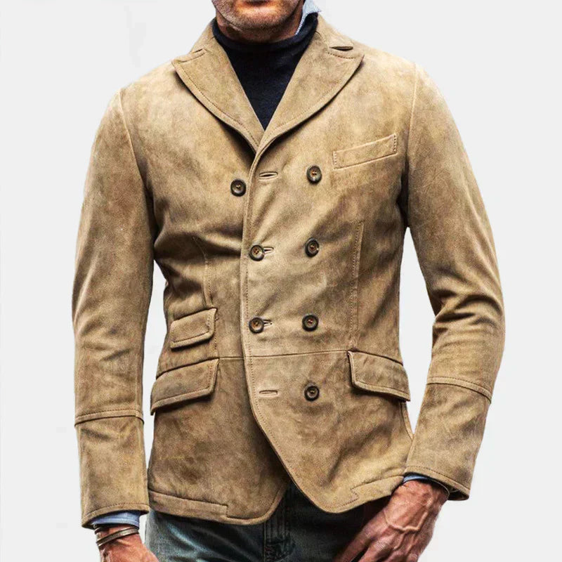 Men's Double-Breasted Blazer Jacket in Structured Fabric for Autumn-The Yellow Prime