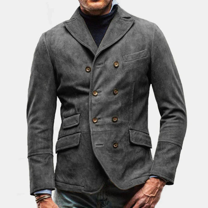 Men's Double-Breasted Blazer Jacket in Structured Fabric for Autumn-The Yellow Prime
