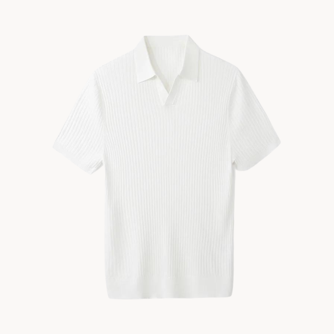 Men's Elegant Ribbed Long Sleeve Silk Polo Shirt, Soft Casual Wear-The Yellow Prime
