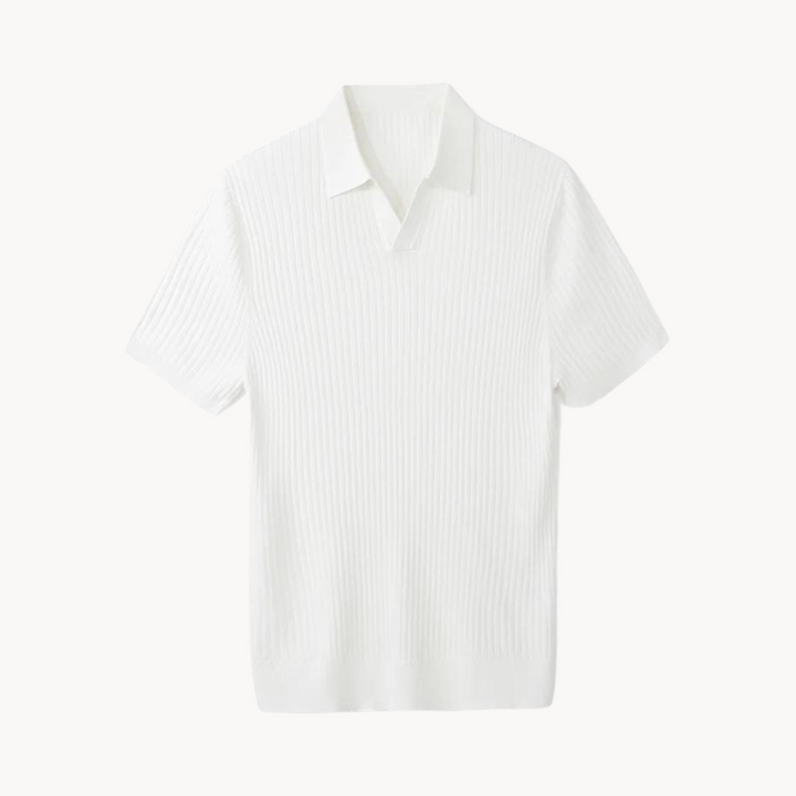 Men's Elegant Ribbed Long Sleeve Silk Polo Shirt, Soft Casual Wear-The Yellow Prime