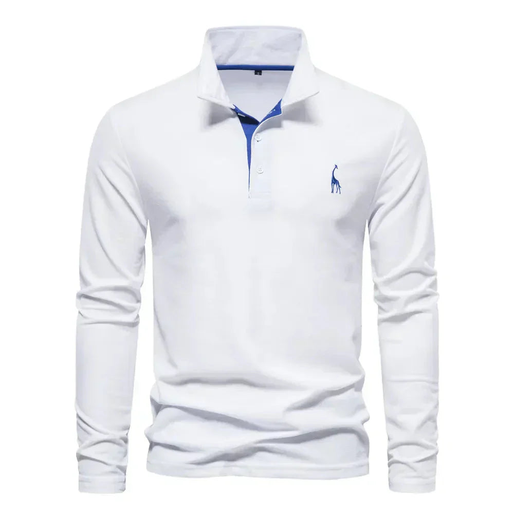 Men's Embroidered Long-Sleeved Polo Shirt-The Yellow Prime
