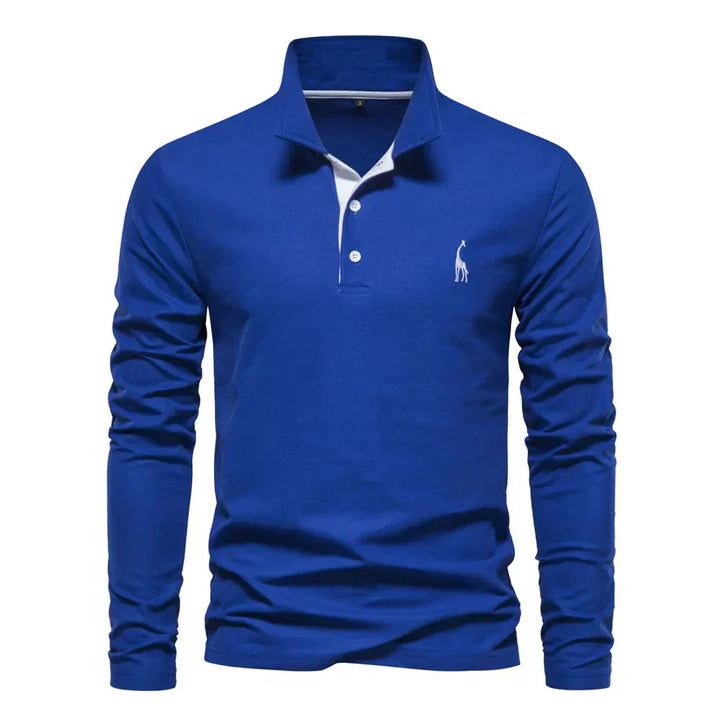 Men's Embroidered Long-Sleeved Polo Shirt-The Yellow Prime