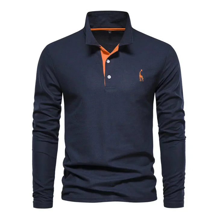 Men's Embroidered Long-Sleeved Polo Shirt-The Yellow Prime