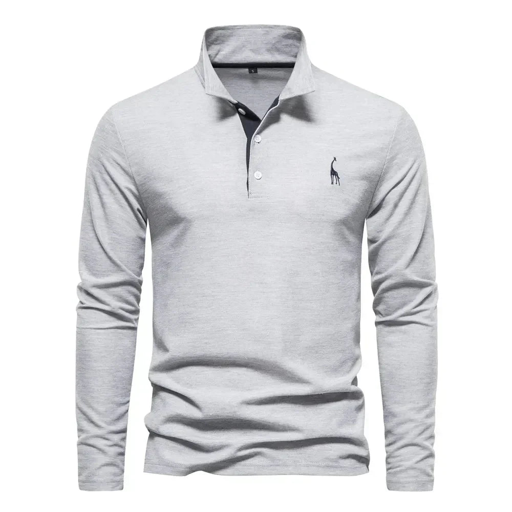 Men's Embroidered Long-Sleeved Polo Shirt-The Yellow Prime