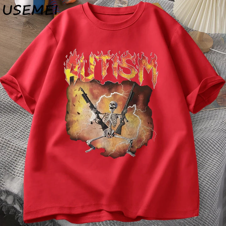 Men's Funny Skeleton Autism Meme Graphic T-Shirt - Vintage Streetwear-The Yellow Prime