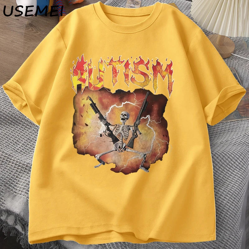 Men's Funny Skeleton Autism Meme Graphic T-Shirt - Vintage Streetwear-The Yellow Prime