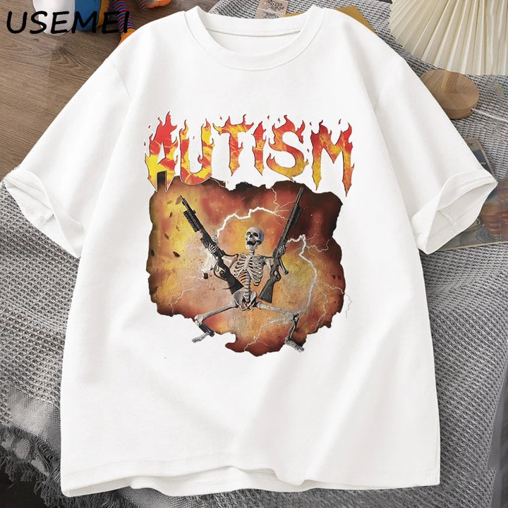 Men's Funny Skeleton Autism Meme Graphic T-Shirt - Vintage Streetwear-The Yellow Prime
