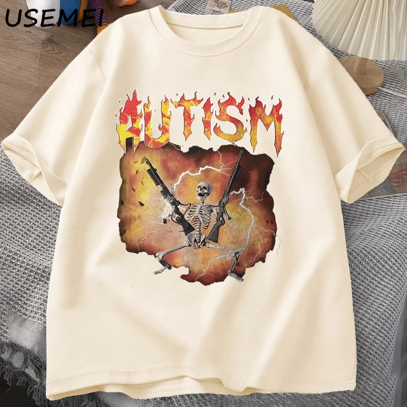 Men's Funny Skeleton Autism Meme Graphic T-Shirt - Vintage Streetwear-The Yellow Prime