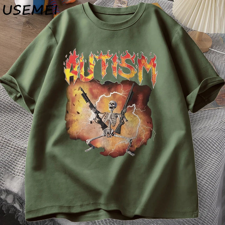 Men's Funny Skeleton Autism Meme Graphic T-Shirt - Vintage Streetwear-The Yellow Prime