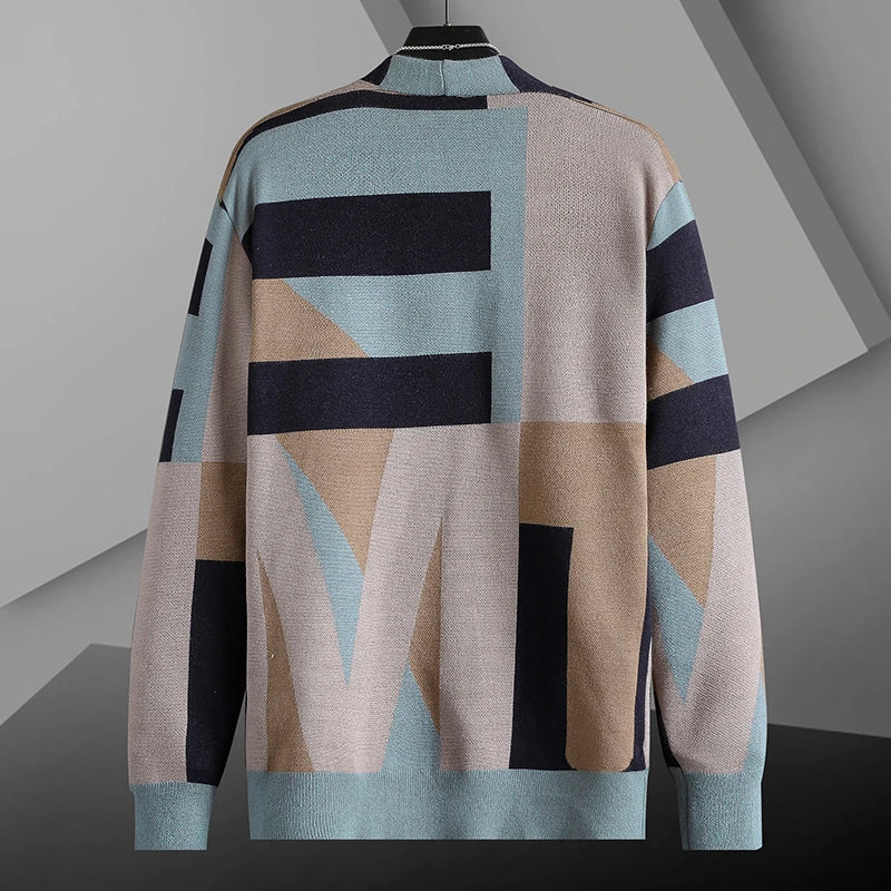Men's Geometric Knit Cardigan-The Yellow Prime