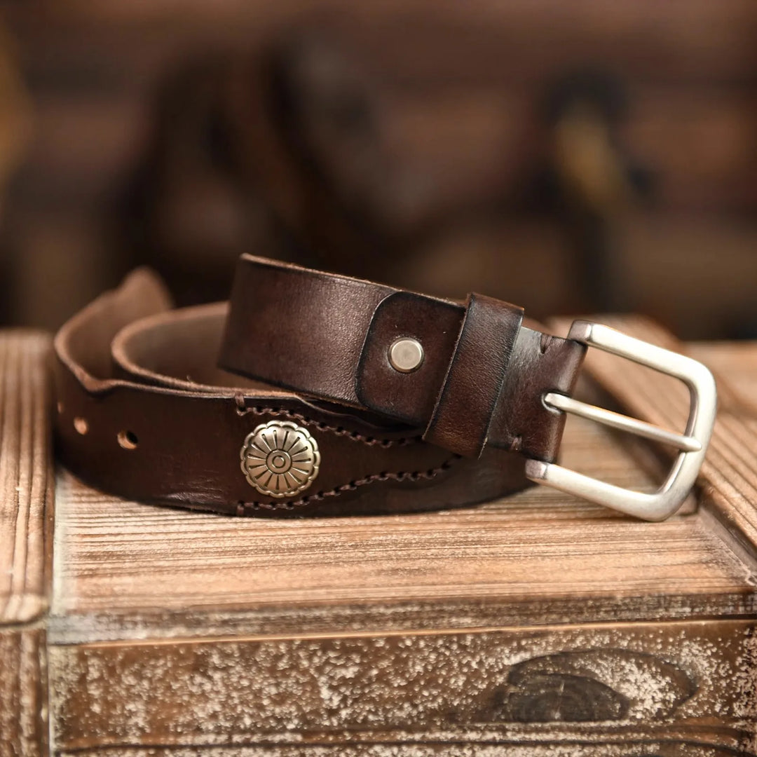 Men's Hand-Stitched Cowskin Western Leather Belt-The Yellow Prime