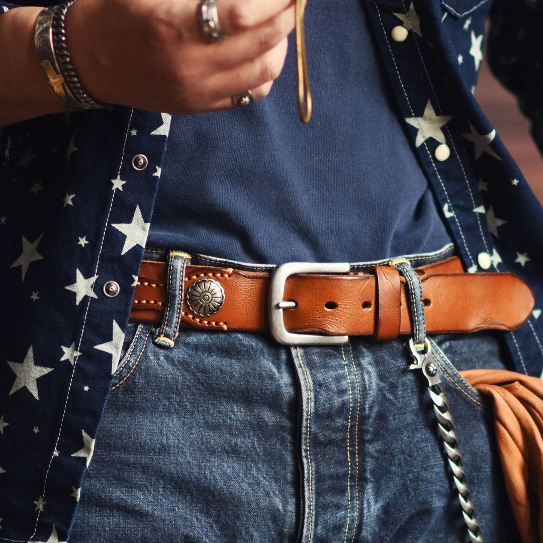 Men's Hand-Stitched Cowskin Western Leather Belt-The Yellow Prime