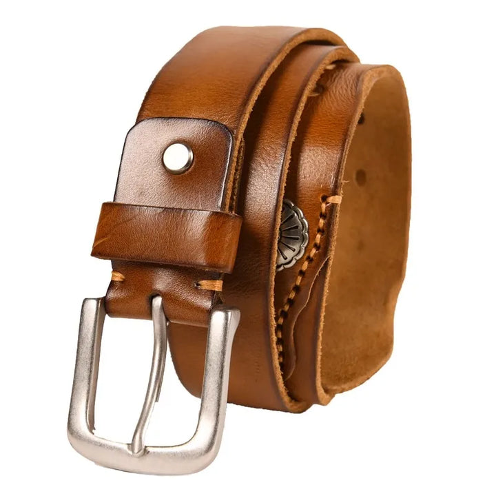 Men's Hand-Stitched Cowskin Western Leather Belt-The Yellow Prime