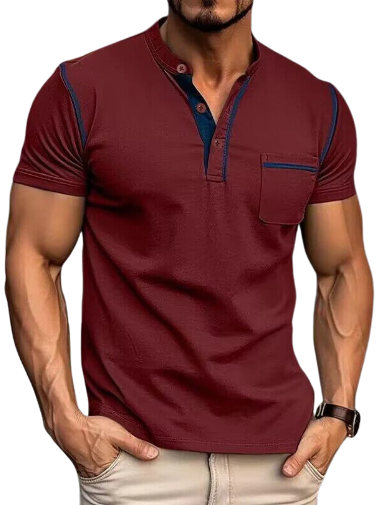 Men's Henley Collar Polo Shirt-The Yellow Prime