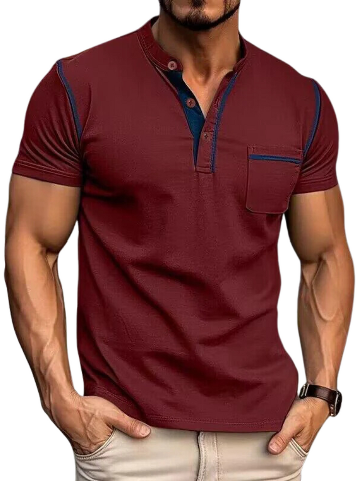 Men's Henley Collar Polo Shirt-The Yellow Prime