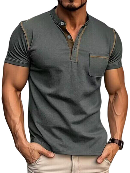 Men's Henley Collar Polo Shirt-The Yellow Prime