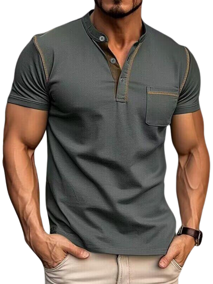 Men's Henley Collar Polo Shirt-The Yellow Prime