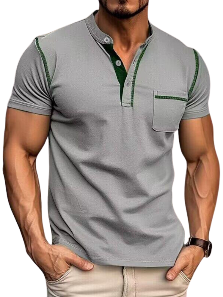 Men's Henley Collar Polo Shirt-The Yellow Prime