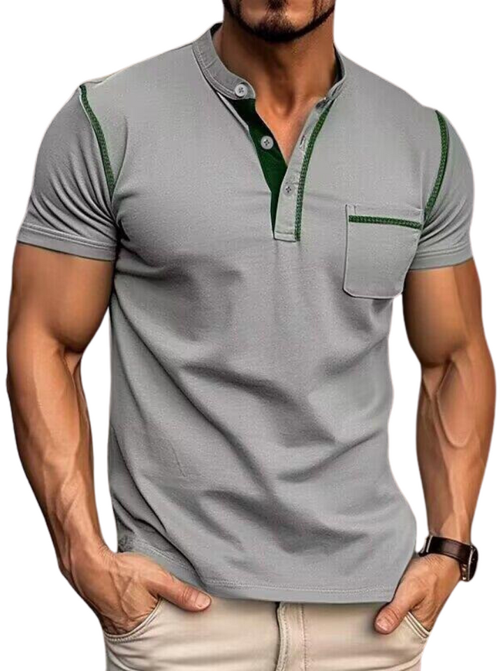 Men's Henley Collar Polo Shirt-The Yellow Prime