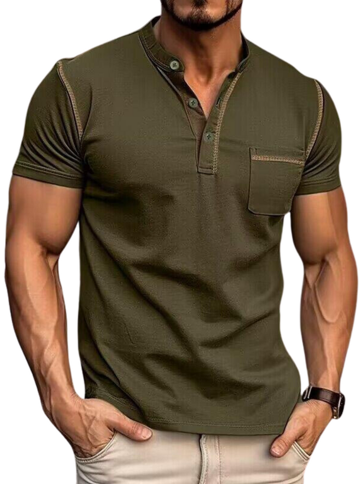 Men's Henley Collar Polo Shirt-The Yellow Prime