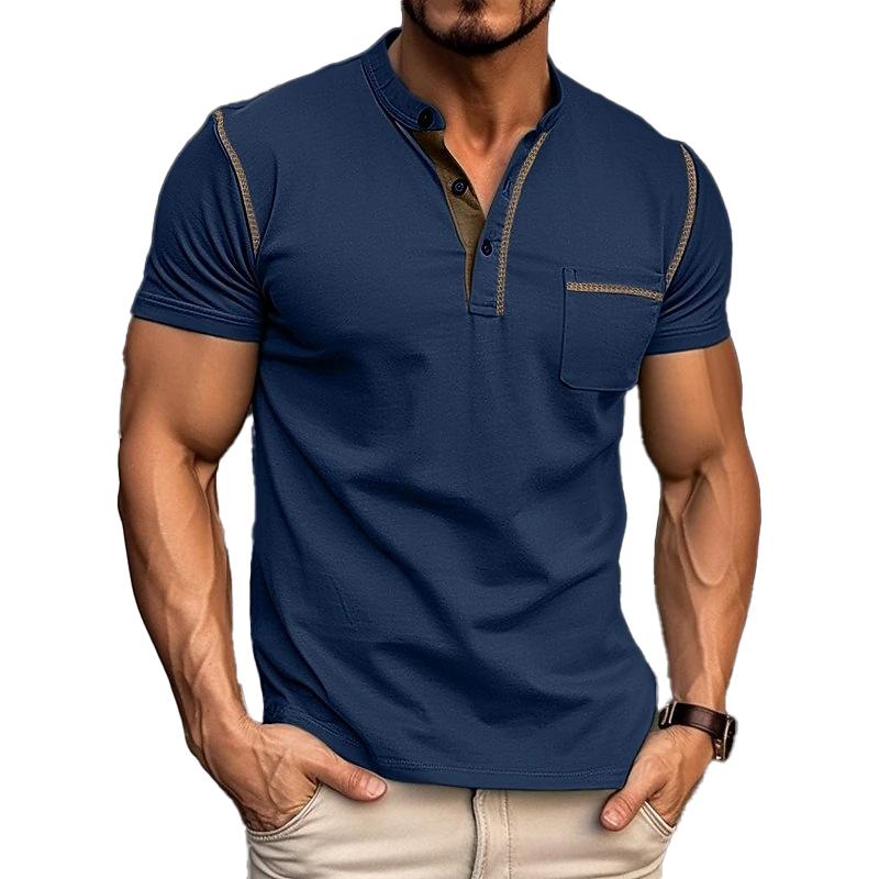 Men's Henley Collar Polo Shirt-The Yellow Prime