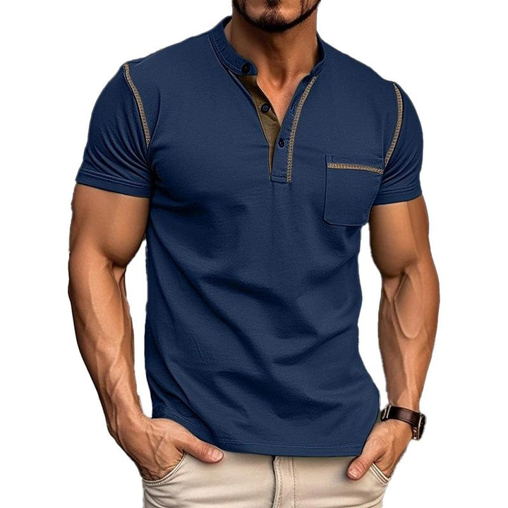 Men's Henley Collar Polo Shirt-The Yellow Prime