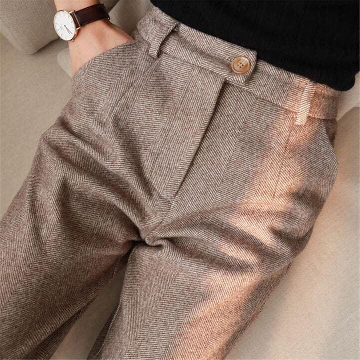 Men's Herringbone Pattern High-Waisted Trousers-The Yellow Prime
