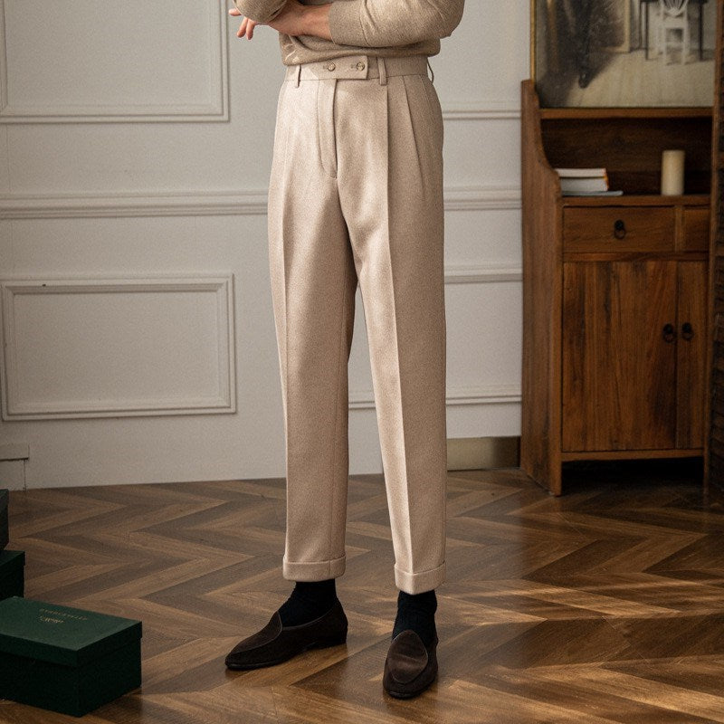 Men's Herringbone Pattern High-Waisted Trousers-The Yellow Prime