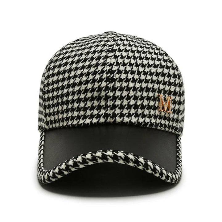 Men's Houndstooth Cap with Leather Brim | Adjustable Hat-The Yellow Prime