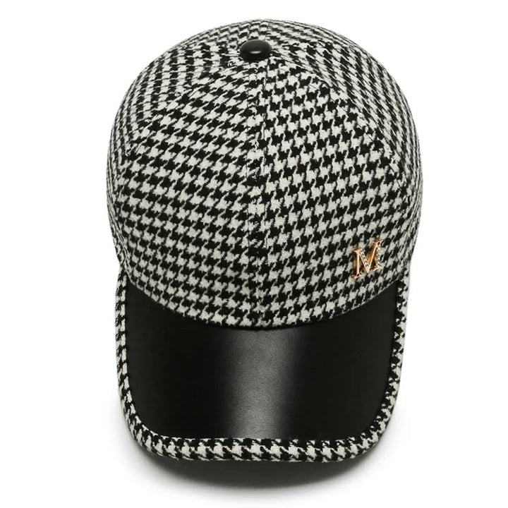 Men's Houndstooth Cap with Leather Brim | Adjustable Hat-The Yellow Prime