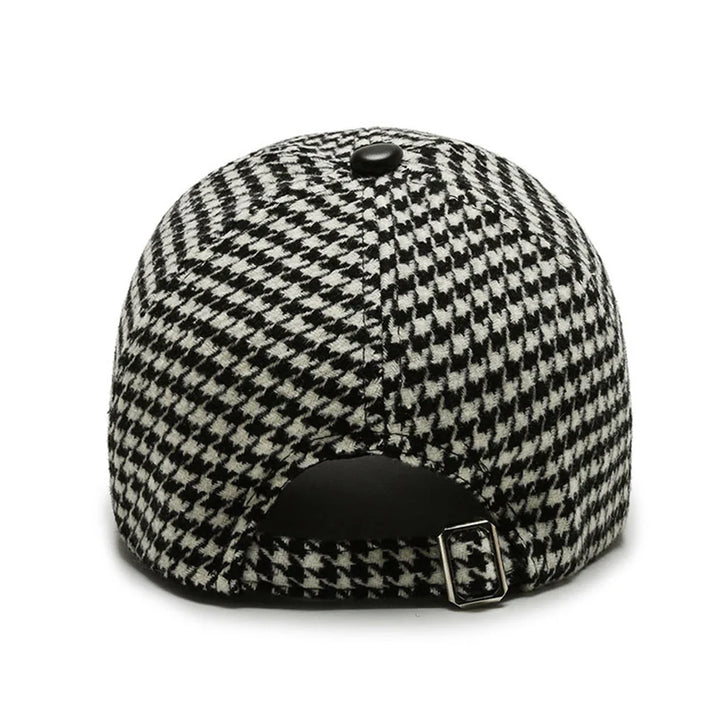 Men's Houndstooth Cap with Leather Brim | Adjustable Hat-The Yellow Prime