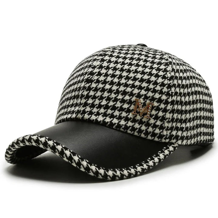 Men's Houndstooth Cap with Leather Brim | Adjustable Hat-The Yellow Prime