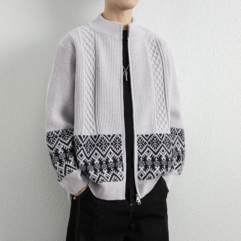 Men's Jacquard Zip-Up Cardigan-The Yellow Prime
