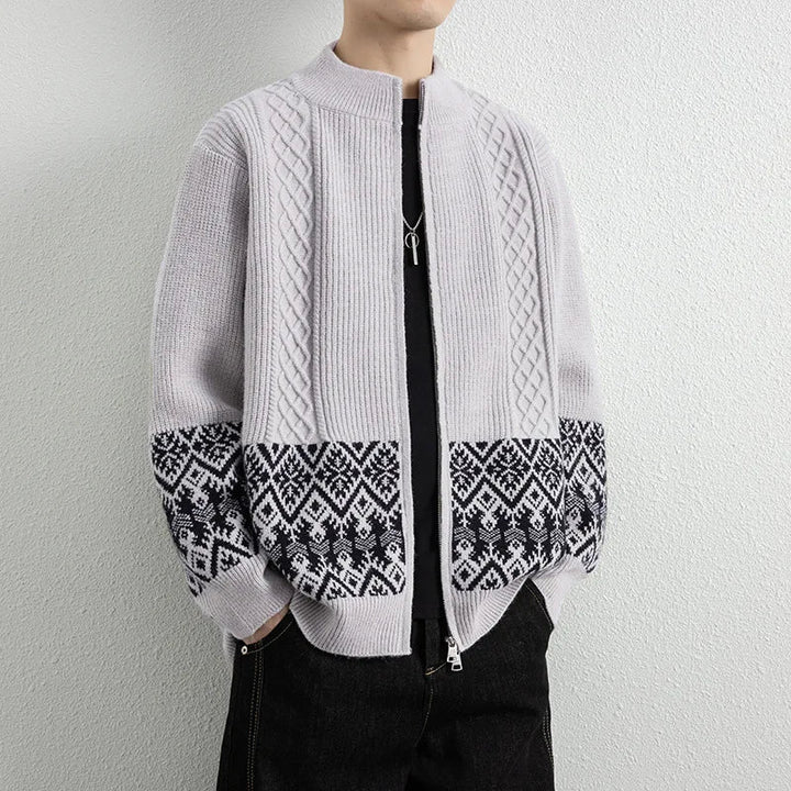 Men's Jacquard Zip-Up Cardigan-The Yellow Prime