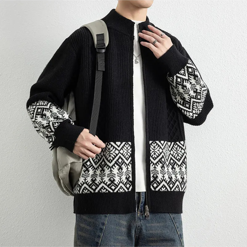 Men's Jacquard Zip-Up Cardigan-The Yellow Prime